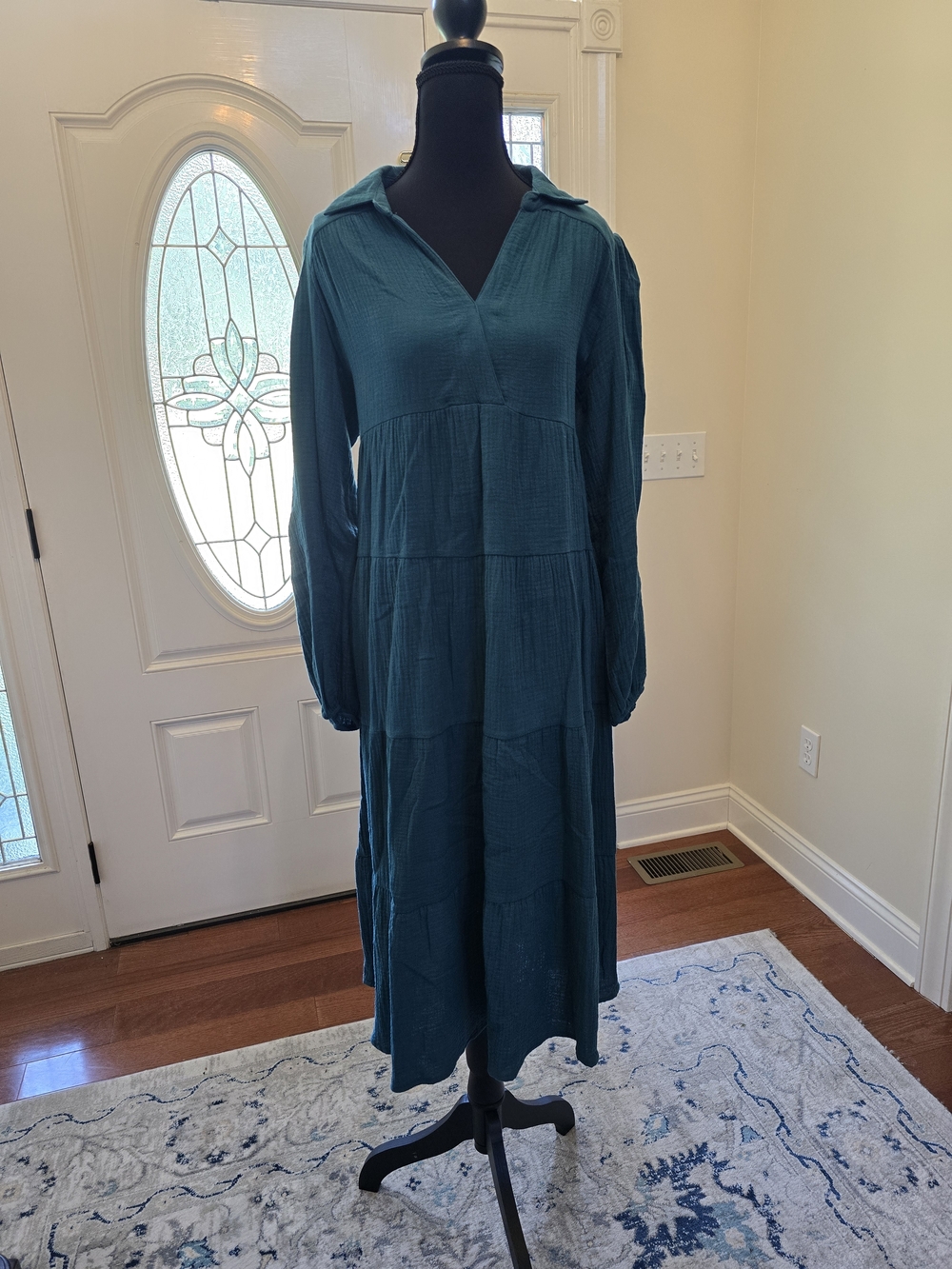 Umgee Teal Collared Tiered Midi Dress